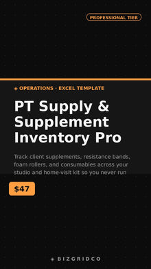 PT Supplement & Supply Inventory Tracker for Personal Trainers | Studio & Mobile Kit Management Excel - BizGridCo.