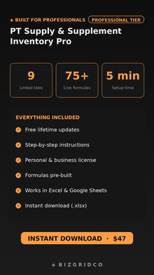 PT Supplement & Supply Inventory Tracker for Personal Trainers | Studio & Mobile Kit Management Excel - BizGridCo.