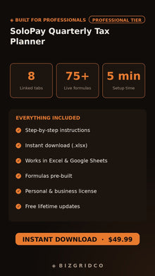 Quarterly Estimated Tax Planner Self Employed Creatives Consultants Solopreneur IRS Payment Tracker - BizGridCo.