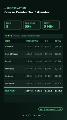 Quarterly Estimated Tax Spreadsheet for Course Creators | Self-Employment Tax Planner Google Sheets - BizGridCo.