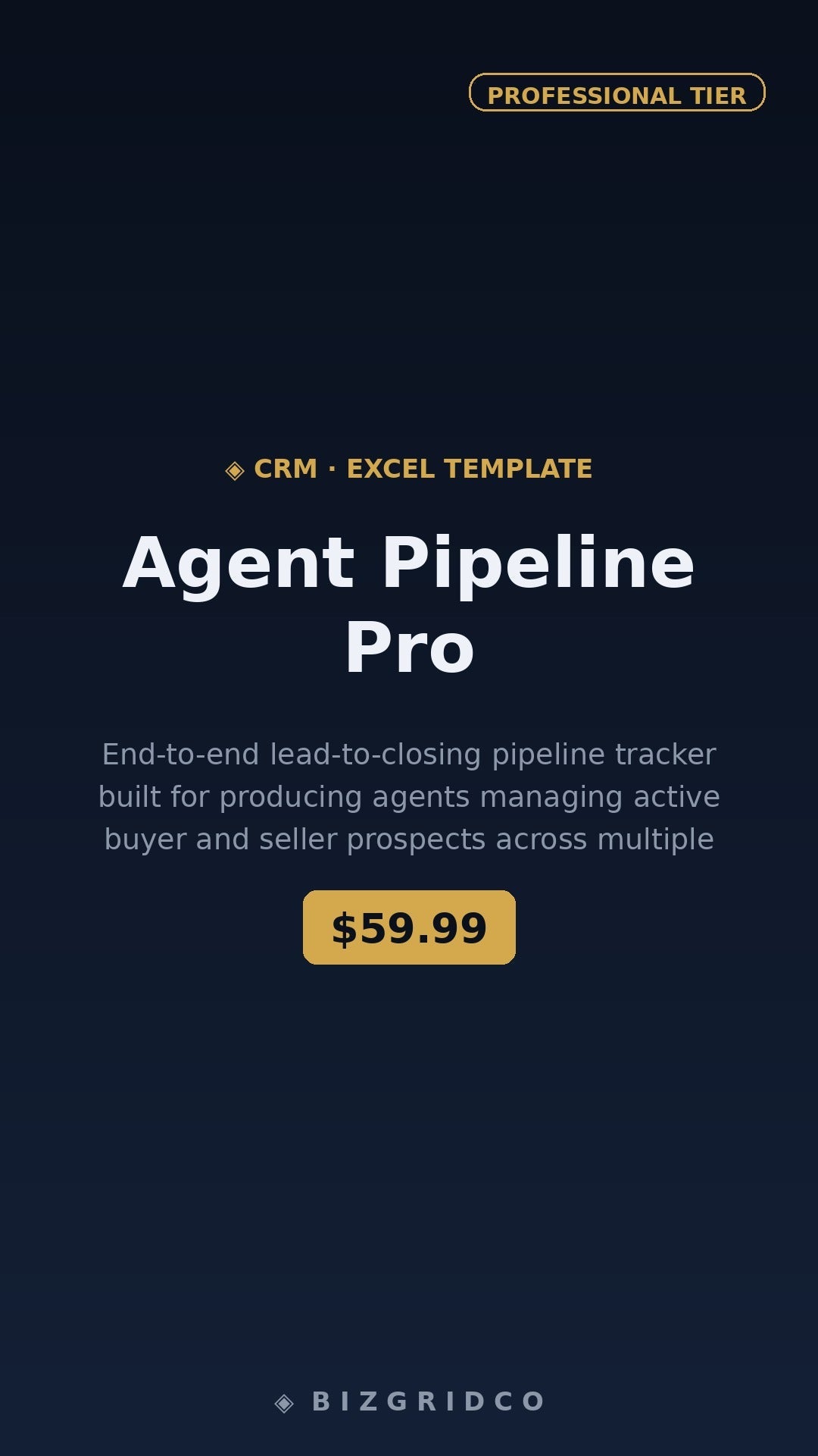 Real Estate CRM Spreadsheet | Agent Pipeline Tracker | Lead to Close | Google Sheets & Excel Template - BizGridCo.