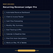 Recurring Revenue Tracker Excel Template | Subscription Income Ledger | Freelancer Bookkeeper Workbook - BizGridCo.