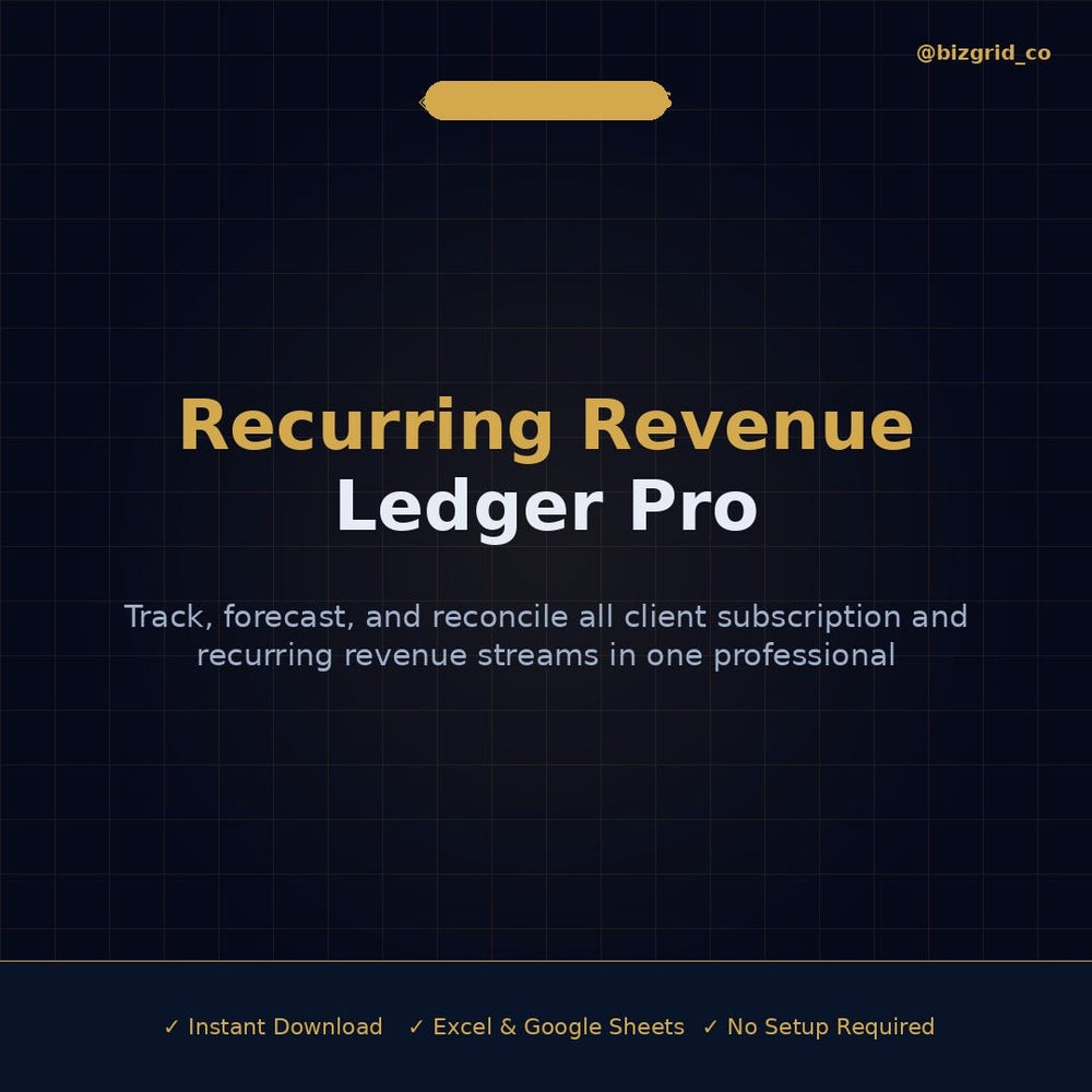 Recurring Revenue Tracker Excel Template | Subscription Income Ledger | Freelancer Bookkeeper Workbook - BizGridCo.