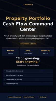 Rental Property Cash Flow Tracker Excel | Portfolio Budget & Rent Roll Dashboard for Landlords 2-20 Units - BizGridCo.