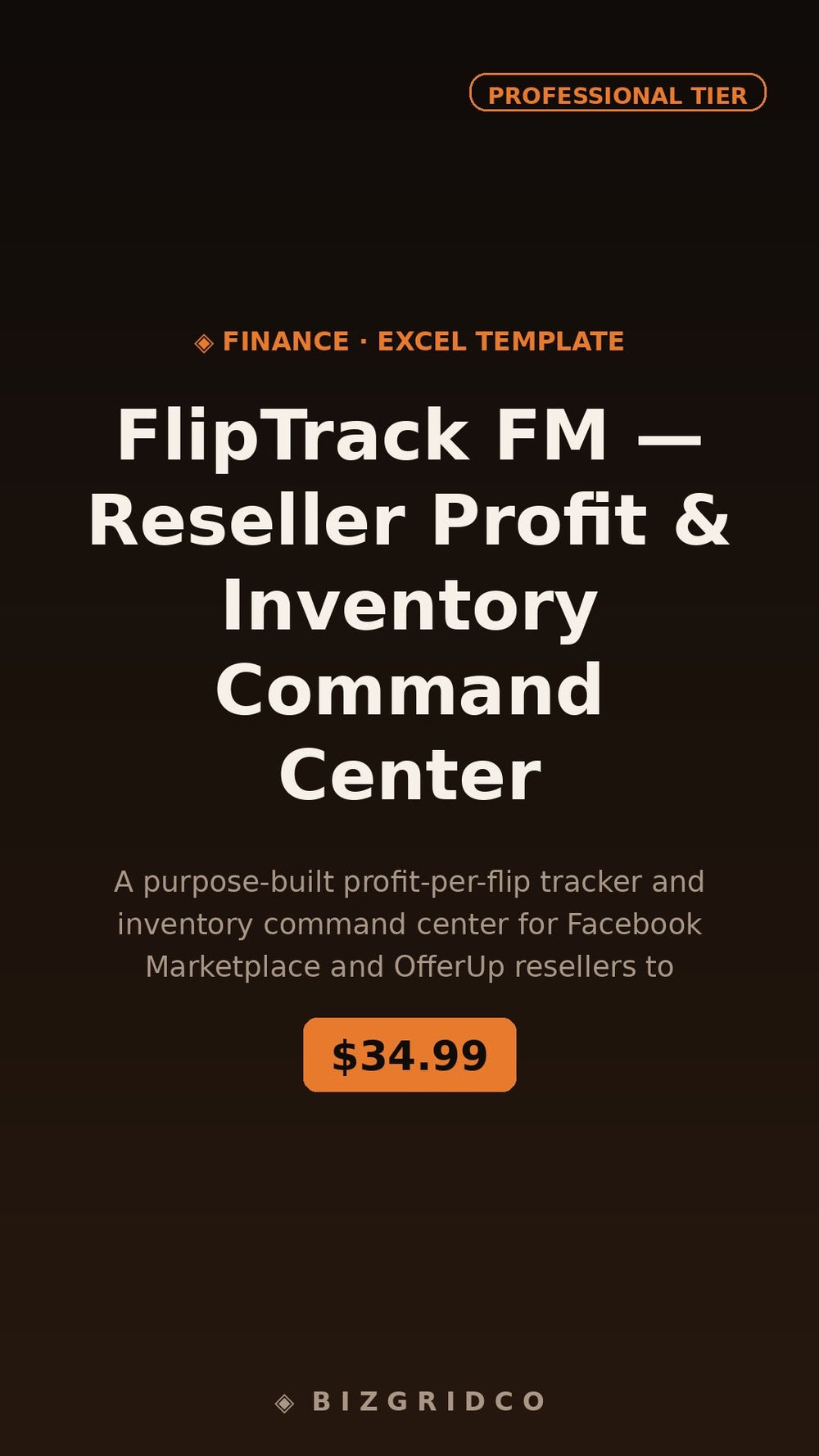 Reseller Spreadsheet Facebook Marketplace OfferUp Flip Tracker Inventory Profit Tracker Google Sheets - BizGridCo.