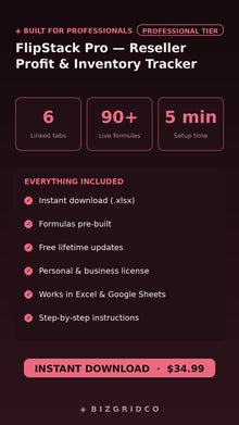 Reseller Spreadsheet Profit Tracker | eBay Poshmark Mercari Inventory Tracker | Excel Google Sheets - BizGridCo.