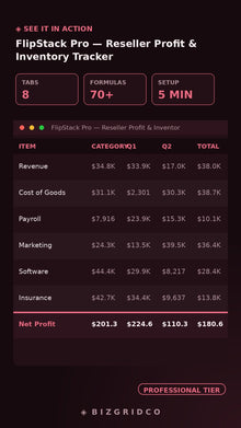 Reseller Spreadsheet Profit Tracker | eBay Poshmark Mercari Inventory Tracker | Excel Google Sheets - BizGridCo.