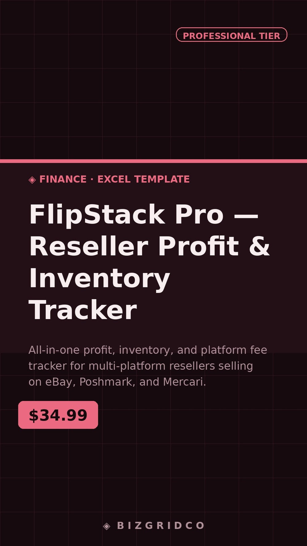 Reseller Spreadsheet Profit Tracker | eBay Poshmark Mercari Inventory Tracker | Excel Google Sheets - BizGridCo.