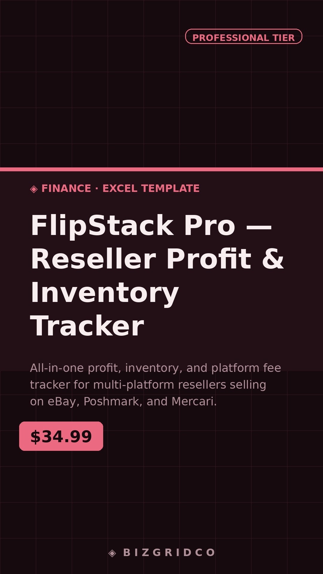 Reseller Spreadsheet Profit Tracker | eBay Poshmark Mercari Inventory Tracker | Excel Google Sheets - BizGridCo.