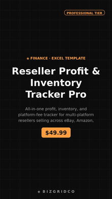 Reseller Spreadsheet Profit Tracker | Inventory Tracker eBay Poshmark Mercari Amazon Google Sheets - BizGridCo.