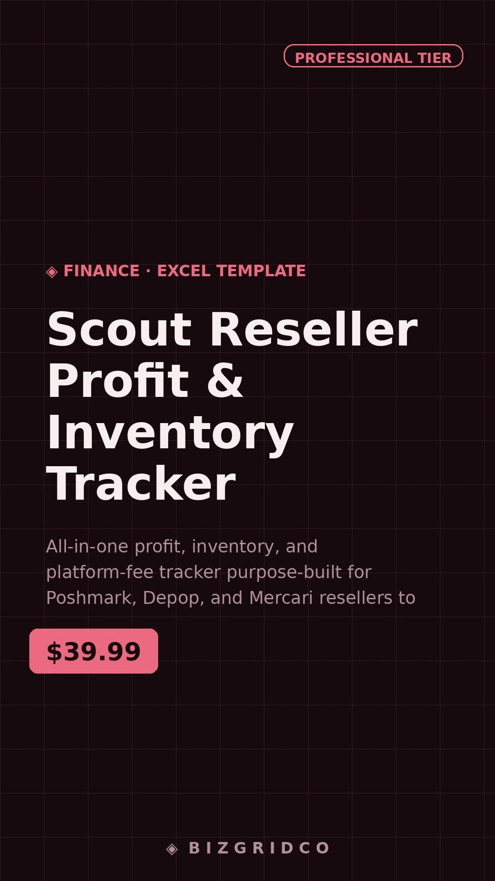 Reseller Spreadsheet Profit Tracker | Poshmark Depop Mercari Inventory Tracker | Google Sheets Excel - BizGridCo.