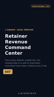 Retainer Revenue Command Center Tracker | Consultant Billing Dashboard | Client Contract Renewal Planner - BizGridCo.