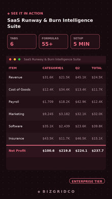 SaaS Runway & Burn Rate Financial Model | Seed Stage CFO Dashboard | Investor-Ready Scenario Planning - BizGridCo.