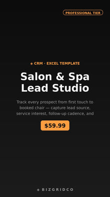 Salon Spa CRM Lead Tracker | Marketing ROI Spreadsheet | Client Conversion Studio for Salons - BizGridCo.