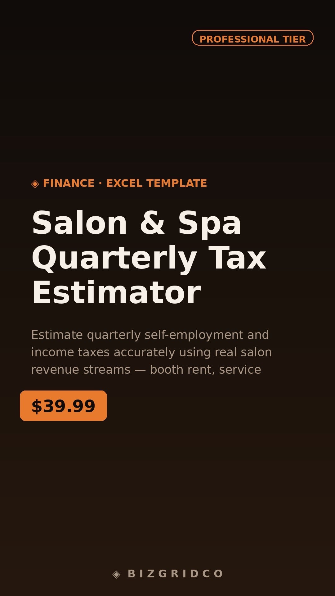 Salon Spa Quarterly Tax Estimator Spreadsheet | Self-Employment Tax Planner for Salon Owners W2 Booth - BizGridCo.