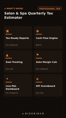 Salon Spa Quarterly Tax Estimator Spreadsheet | Self-Employment Tax Planner for Salon Owners W2 Booth - BizGridCo.