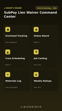 SubPay Lien Waiver Command Center | Subcontractor Payment Tracker | Draw Cycle Manager for GCs - BizGridCo.