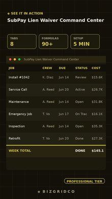 SubPay Lien Waiver Command Center | Subcontractor Payment Tracker | Draw Cycle Manager for GCs - BizGridCo.