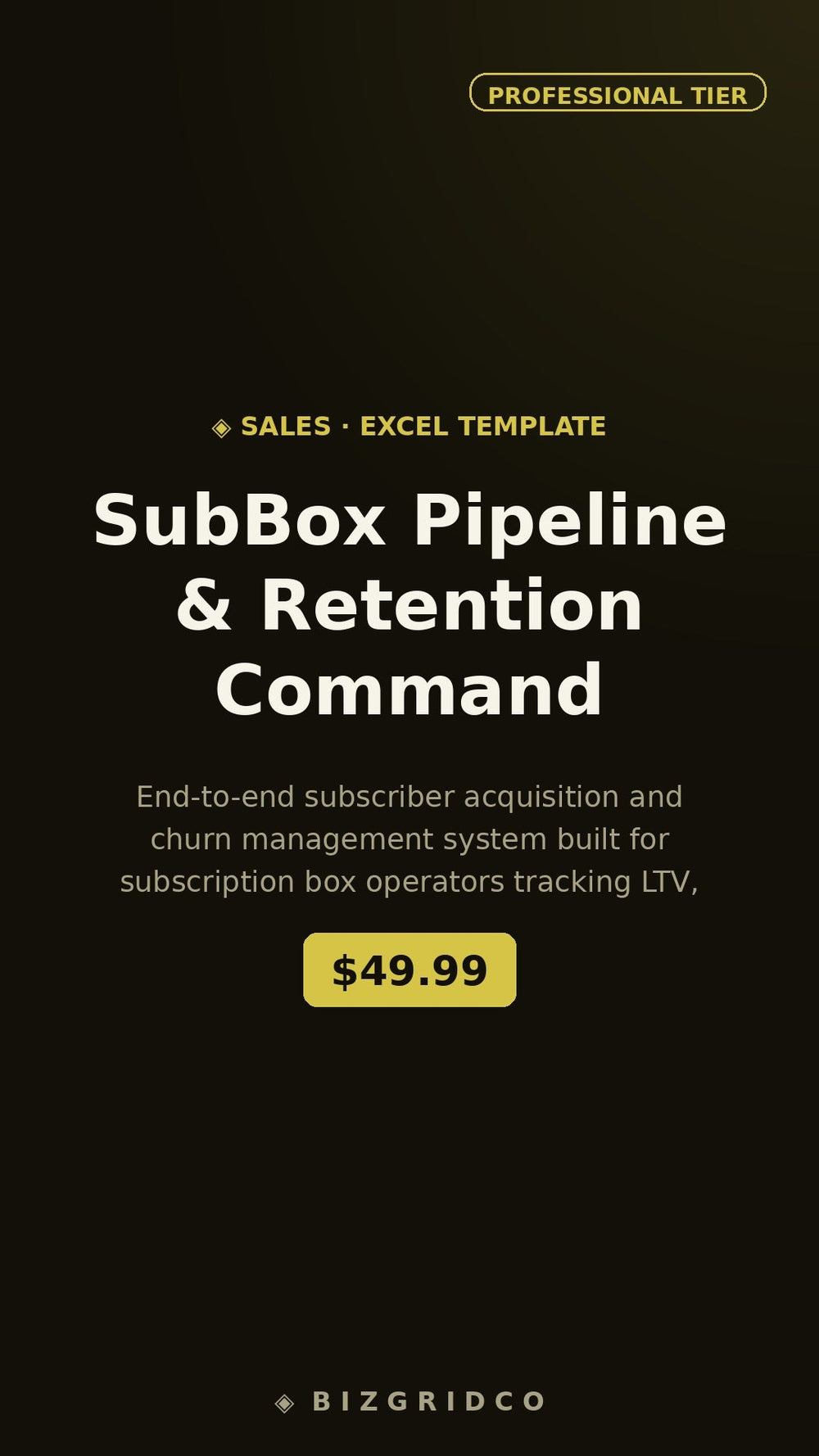 Subscription Box Retention System | Churn Tracker LTV Cohort Analysis CAC Dashboard Subscriber Pipeline - BizGridCo.