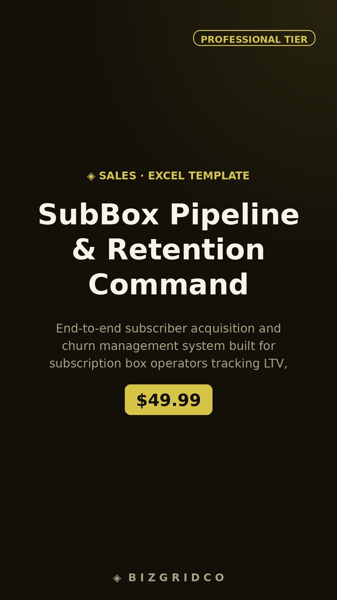 Subscription Box Retention System | Churn Tracker LTV Cohort Analysis CAC Dashboard Subscriber Pipeline - BizGridCo.