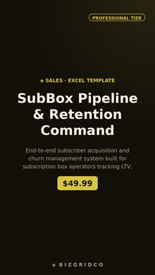 Subscription Box Retention System | Churn Tracker LTV Cohort Analysis CAC Dashboard Subscriber Pipeline - BizGridCo.
