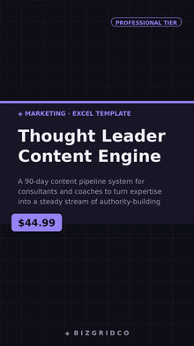 Thought Leader Content Planner | 90-Day Content Calendar Template for Consultants & Coaches | Google Sheets - BizGridCo.