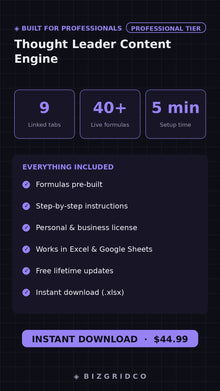 Thought Leader Content Planner | 90-Day Content Calendar Template for Consultants & Coaches | Google Sheets - BizGridCo.