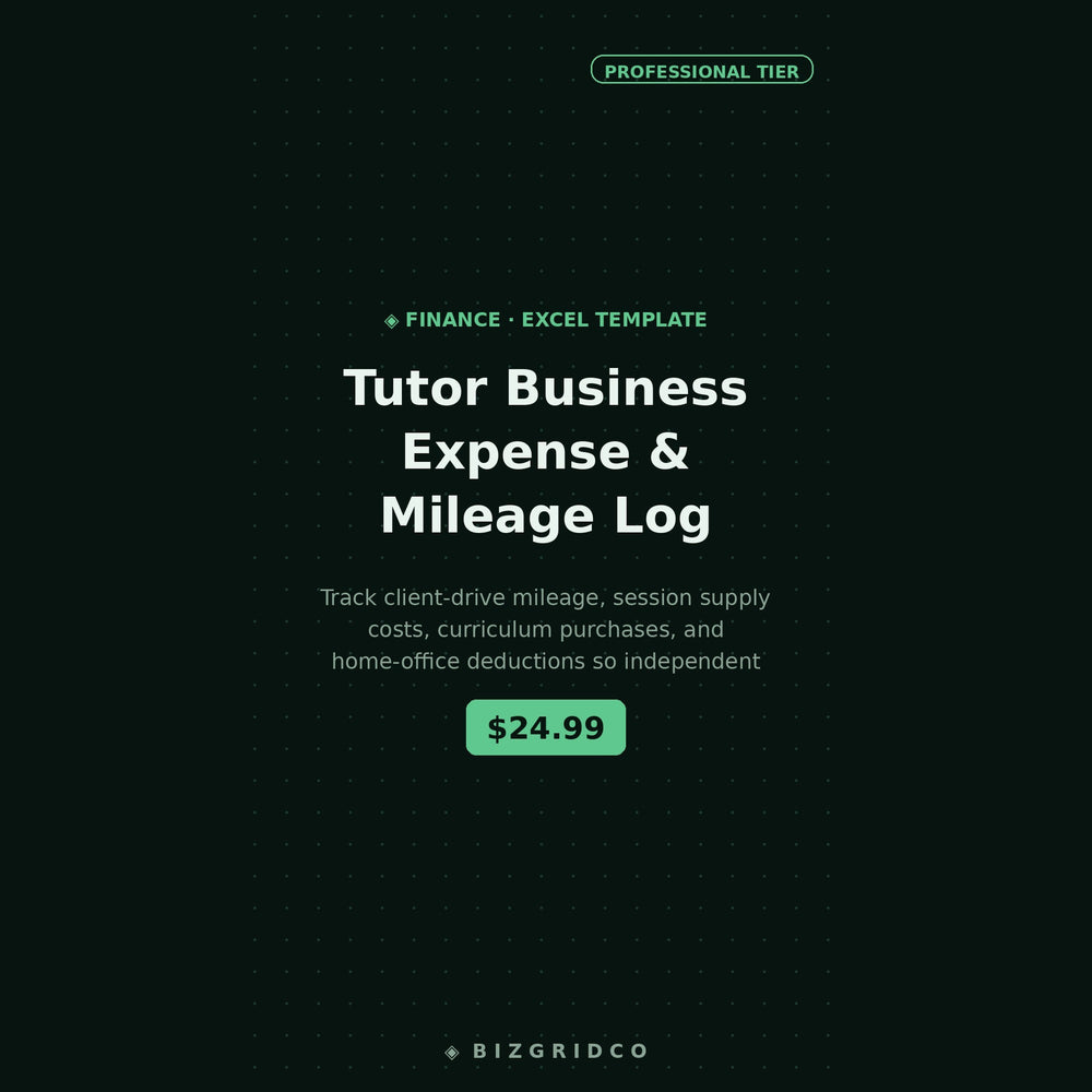 Tutor Business Expense & Mileage Log | Schedule C Tax Tracker for Independent Tutors | Excel & Sheets - BizGridCo.