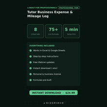 Tutor Business Expense & Mileage Log | Schedule C Tax Tracker for Independent Tutors | Excel & Sheets - BizGridCo.