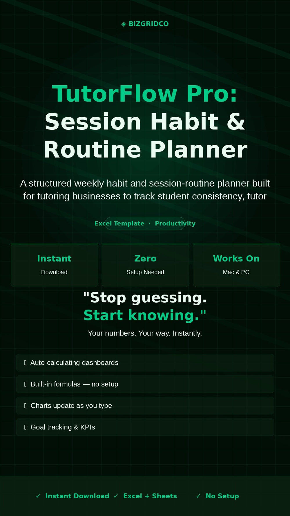 Tutor Session Planner Excel Template | Weekly Habit Tracker for Tutoring Business Student Scheduling - BizGridCo.