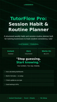 Tutor Session Planner Excel Template | Weekly Habit Tracker for Tutoring Business Student Scheduling - BizGridCo.