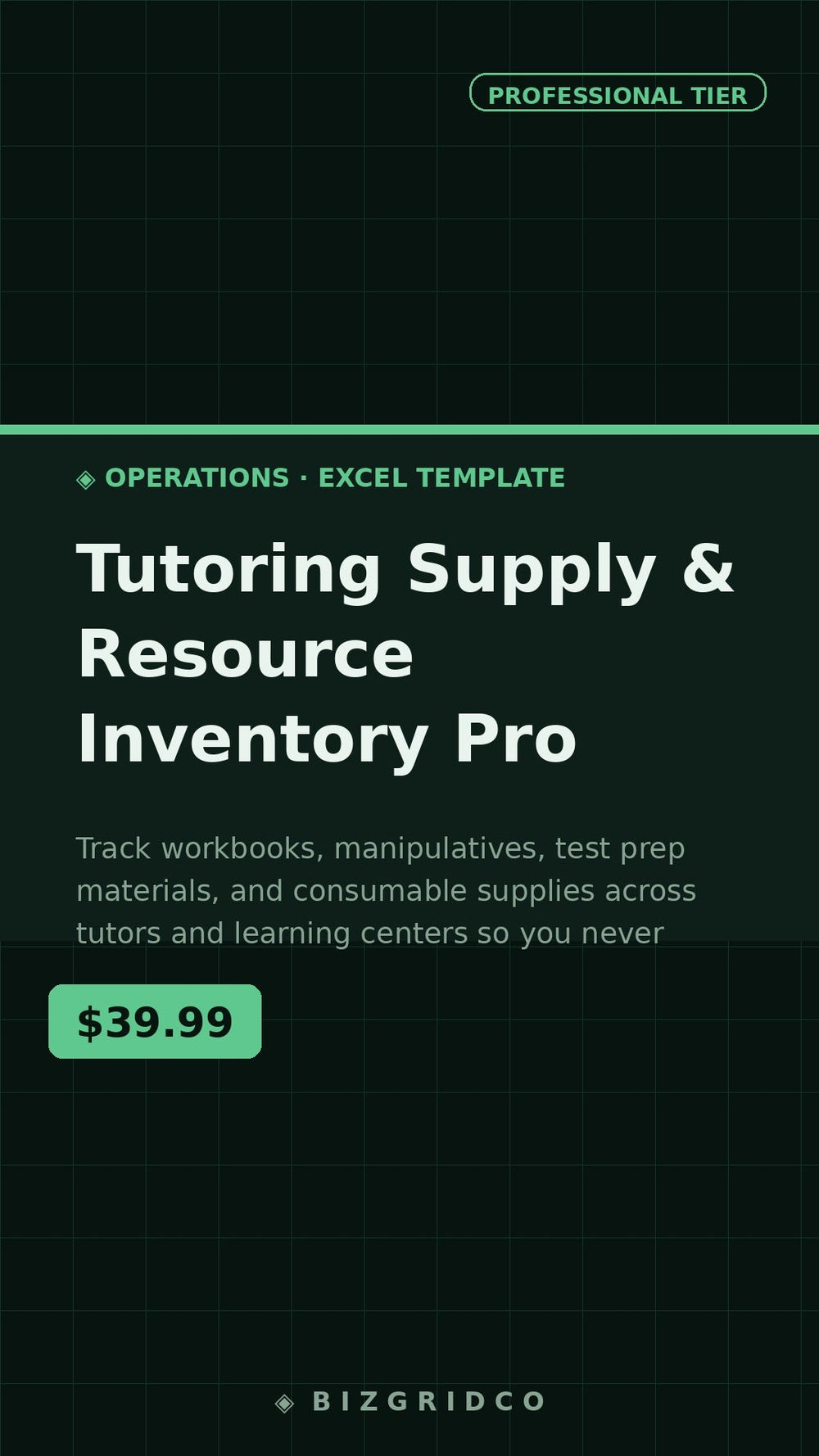 Tutoring Center Inventory Tracker Spreadsheet | Supply & Resource Management Excel Google Sheets - BizGridCo.