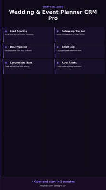 Wedding Planner CRM Template Excel | Event Client Tracker Leads Bookings Vendor Revenue Pipeline Manager - BizGridCo.