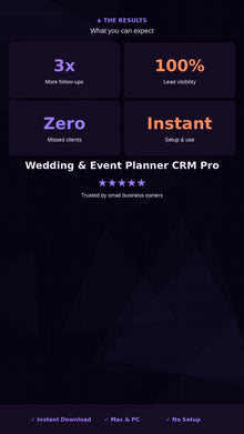Wedding Planner CRM Template Excel | Event Client Tracker Leads Bookings Vendor Revenue Pipeline Manager - BizGridCo.