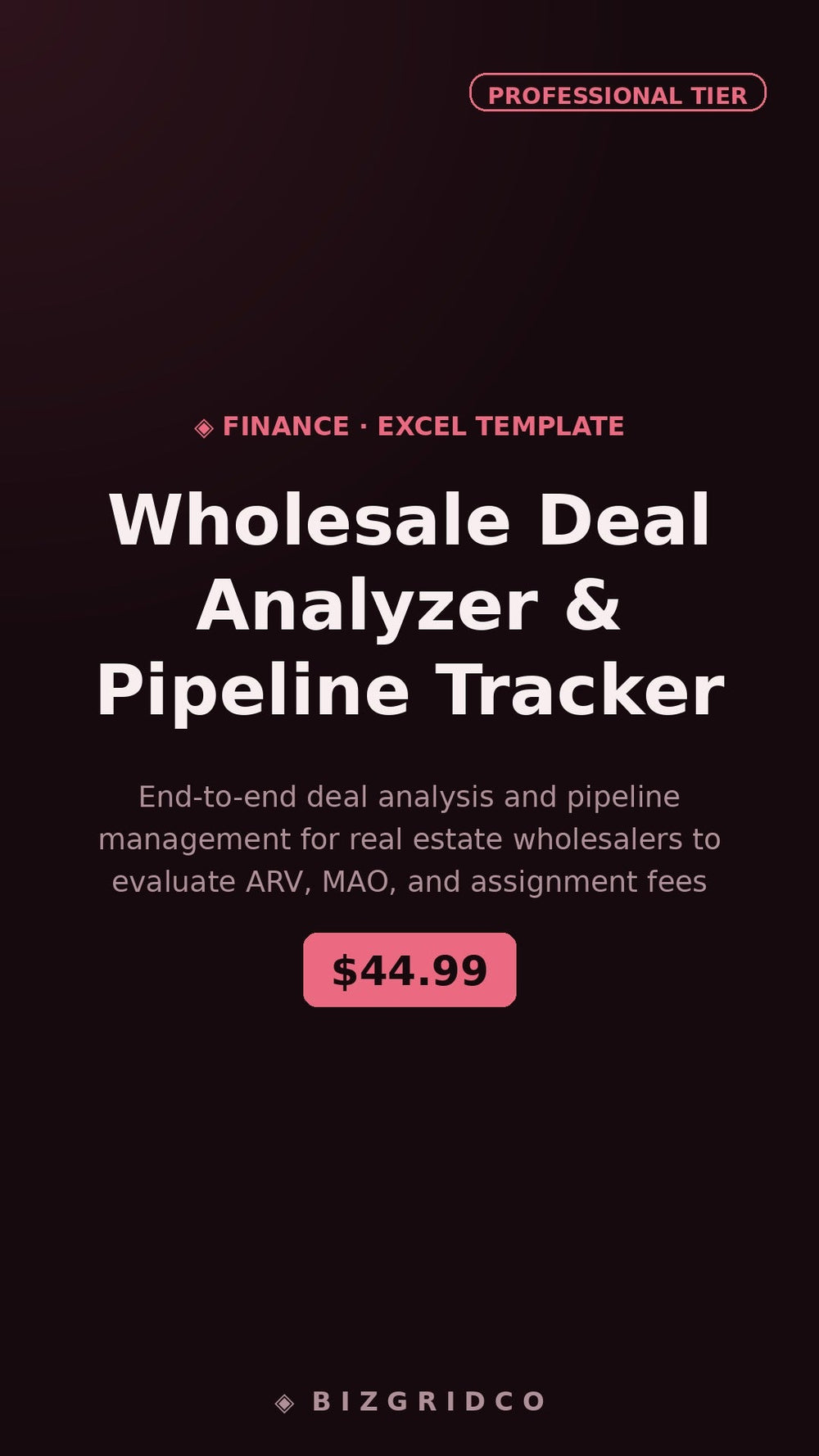 Wholesale Real Estate Deal Analyzer & Pipeline Tracker | ARV MAO Spreadsheet | Assignment Fee Calculator - BizGridCo.