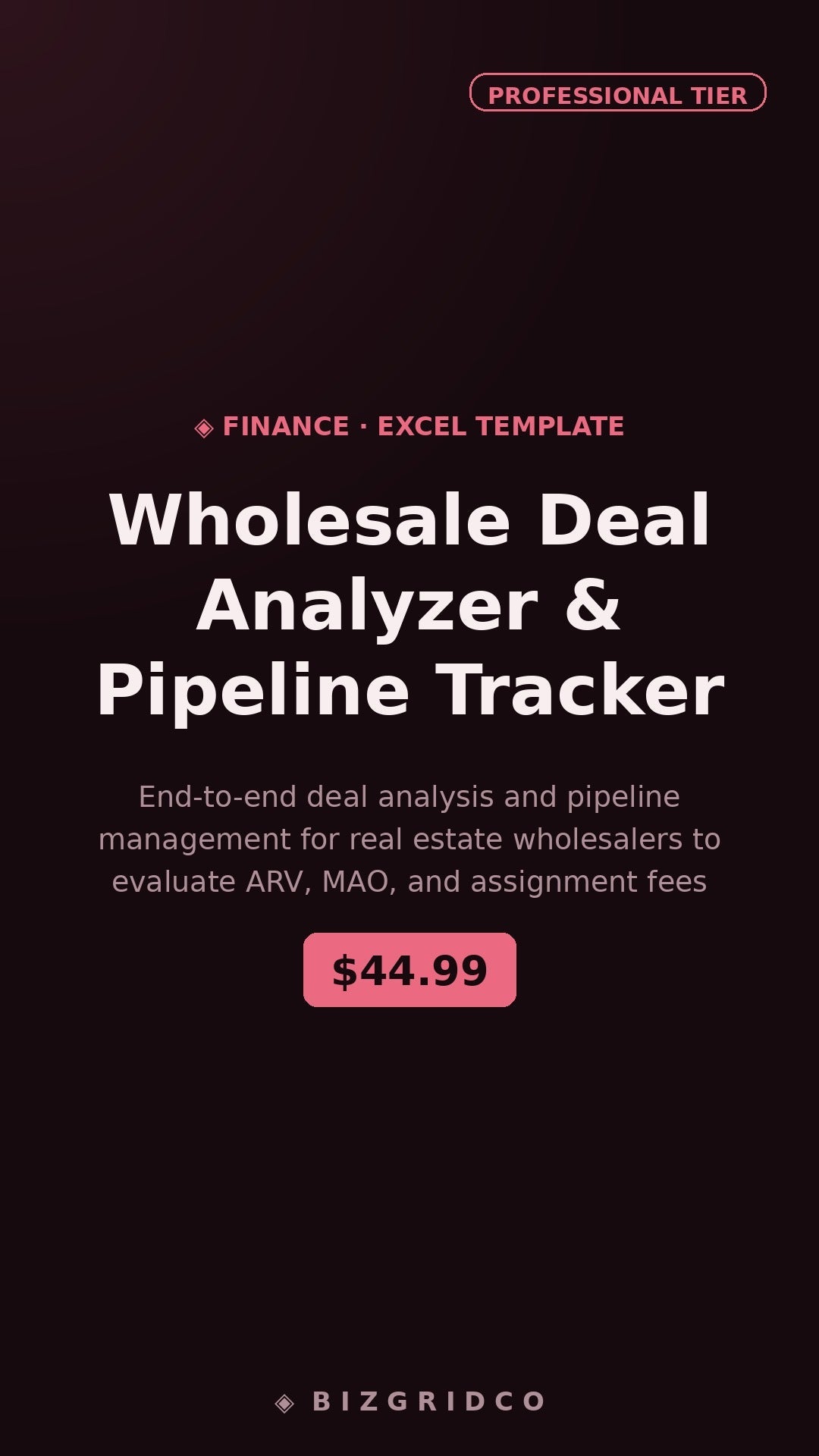 Wholesale Real Estate Deal Analyzer & Pipeline Tracker | ARV MAO Spreadsheet | Assignment Fee Calculator - BizGridCo.