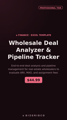 Wholesale Real Estate Deal Analyzer & Pipeline Tracker | ARV MAO Spreadsheet | Assignment Fee Calculator - BizGridCo.