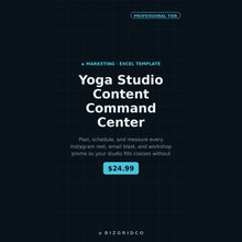 Yoga Studio Content Planner | Social Media and Email Marketing Spreadsheet for Studio Owners with Class Scheduling - BizGridCo.