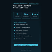 Yoga Studio Content Planner | Social Media and Email Marketing Spreadsheet for Studio Owners with Class Scheduling - BizGridCo.