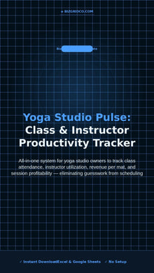 Yoga Studio Tracker Excel | Class Attendance, Instructor & Revenue Per Mat Spreadsheet Template - BizGridCo.